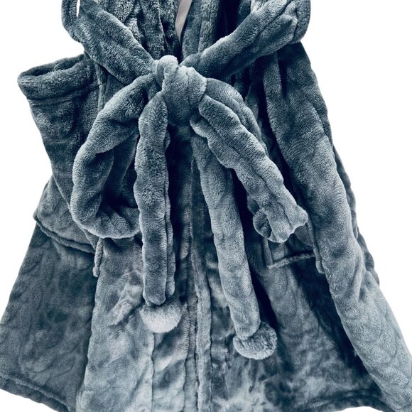 PJ Couture Hooded Plush Robe Belt Tie Quilted L/XL Gray Sleepware Pockets - Picture 6 of 13